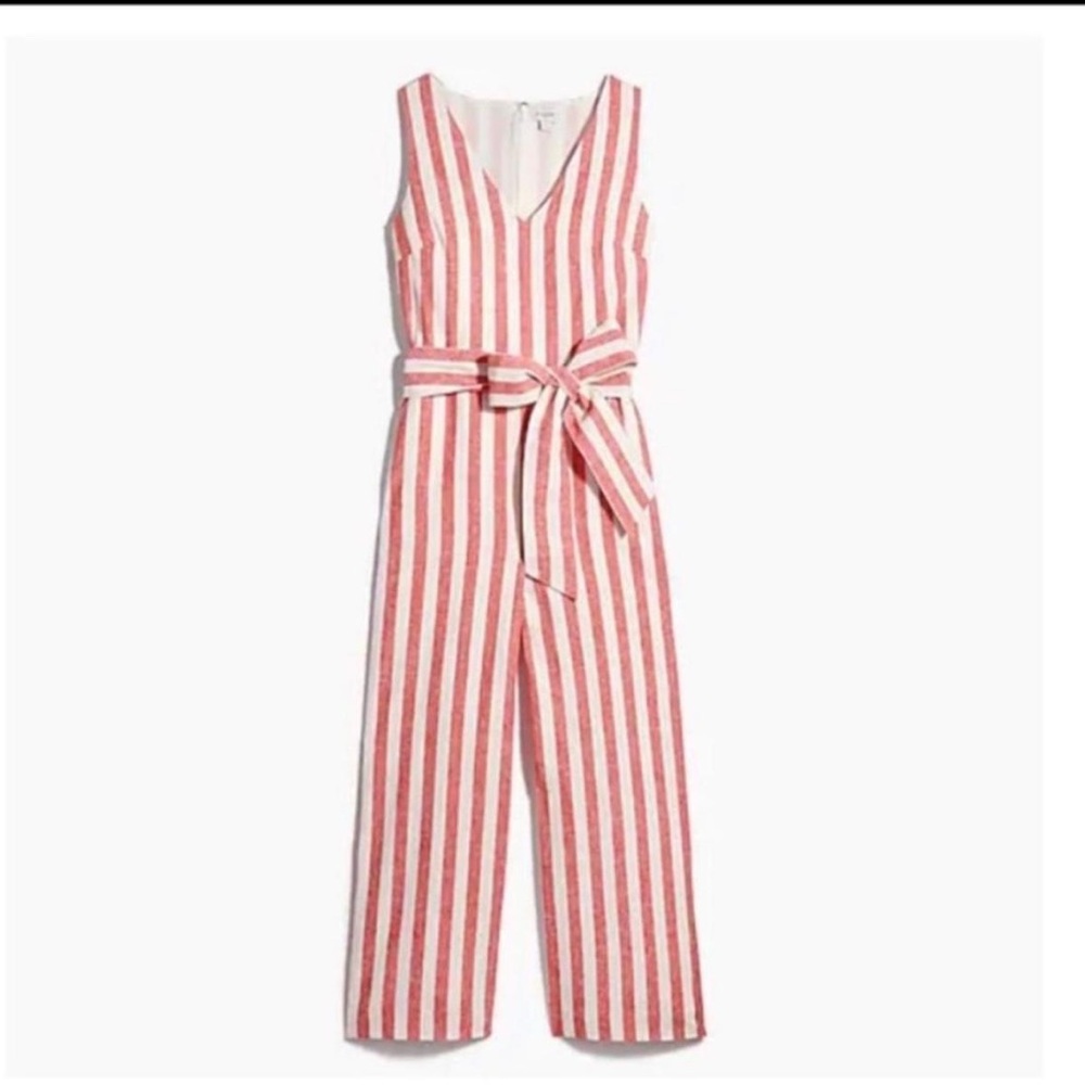 J Crew Red and White Striped Jumpsuit with Tie Waist